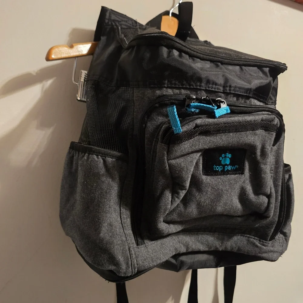 Top Paw Pet Carrier Backpack Small Dog Cat Grey Black Mesh Breathable Travel Bag